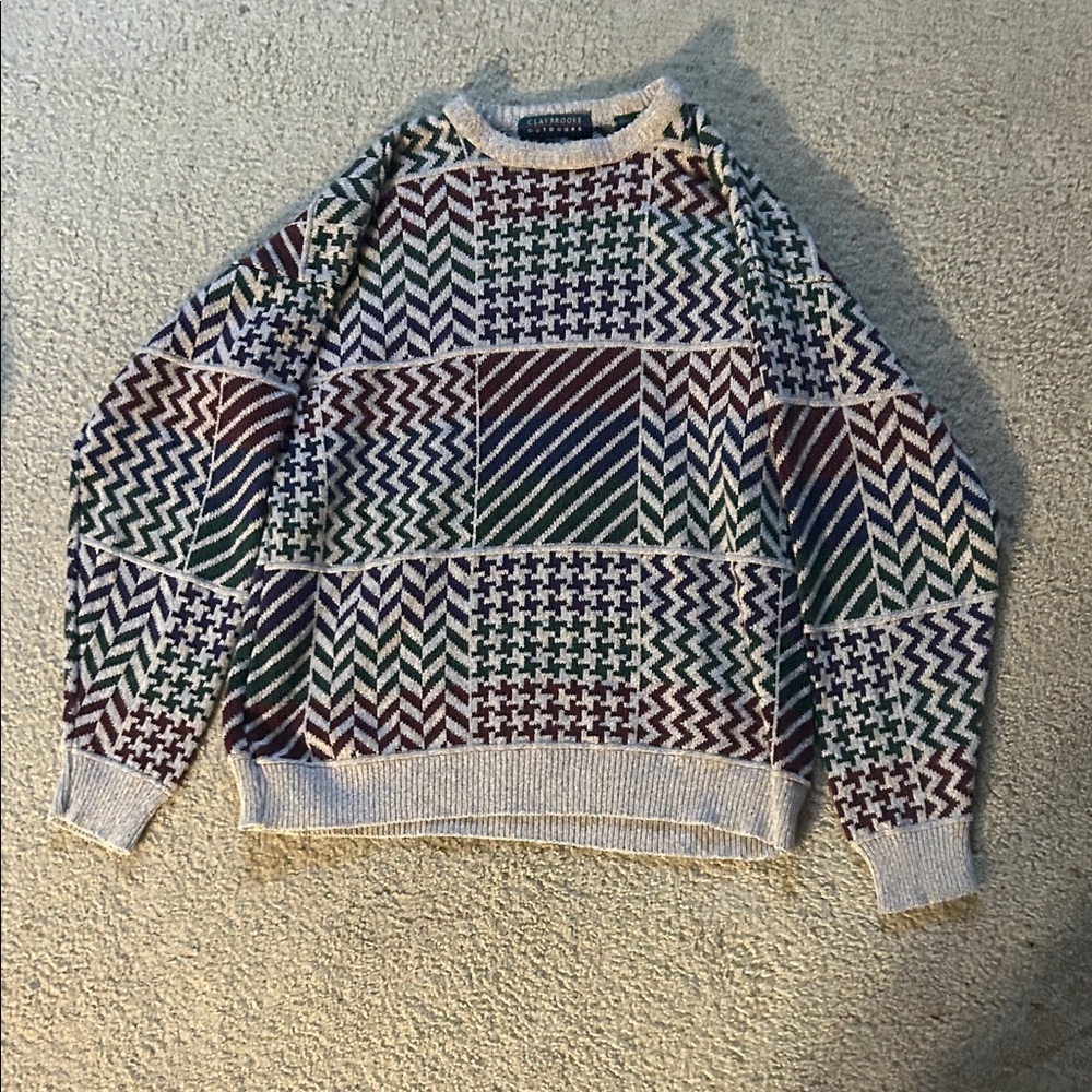 Men's Claybrooke Vintage 90’s Crewneck Sweater - Green, Brown, Cream